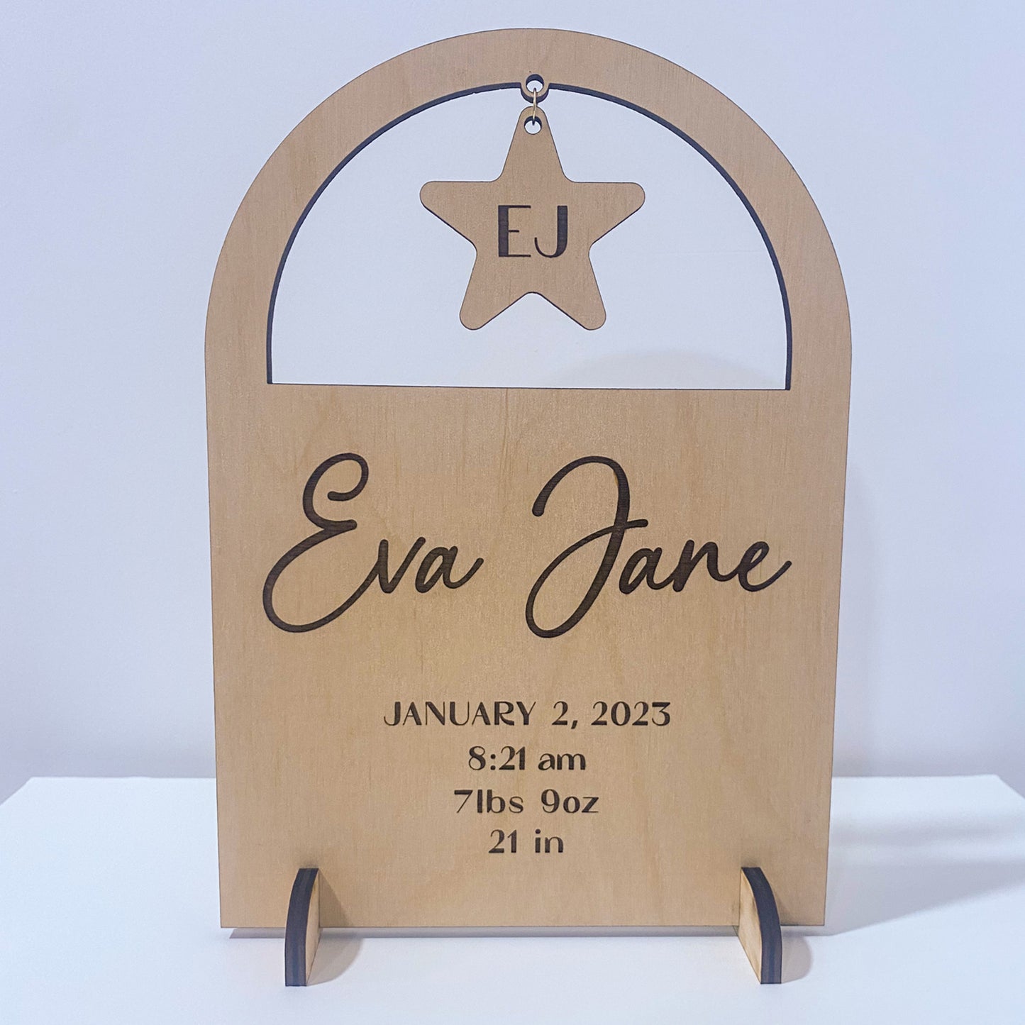 Personalized Wooden Baby Sign with Birth Stats (Standing)