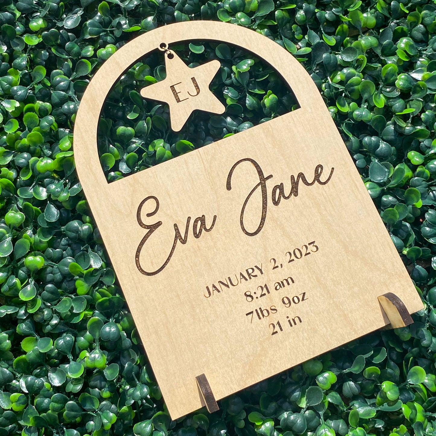 Personalized Wooden Baby Sign with Birth Stats (Standing)